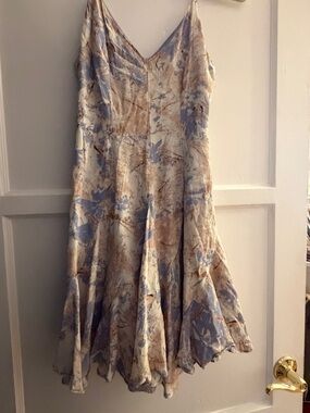 Astr Blue and Cream Floral Midi Slip Dress